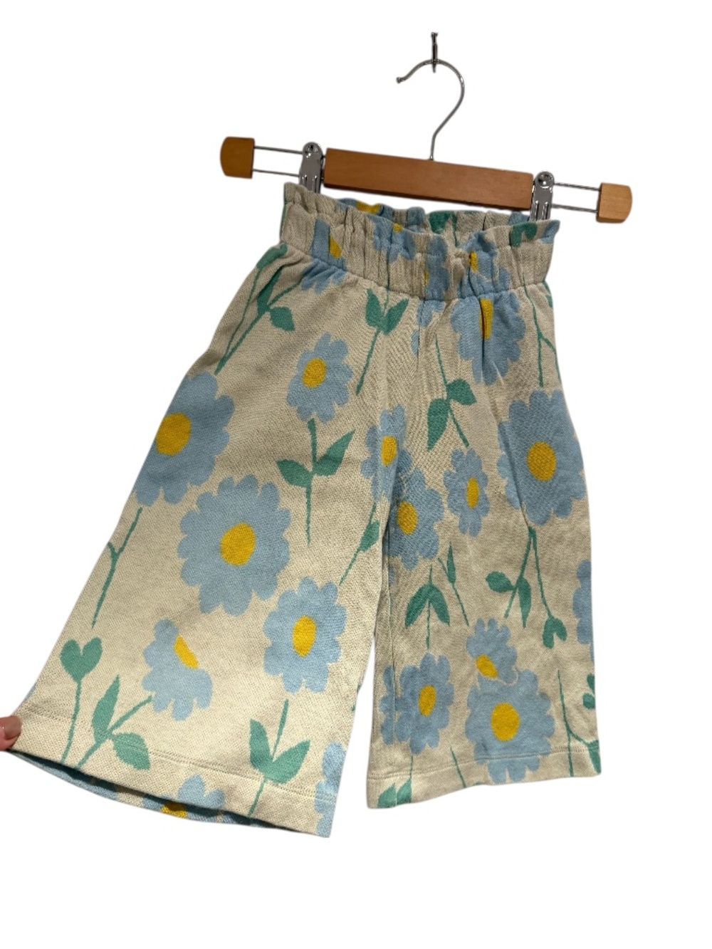 MAINIO blue/green & yellow knit floral wide leg crop pant - size 98/104 (3-4)
